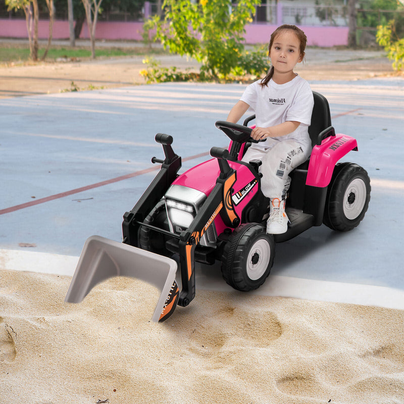 12V Pink Battery-Powered Excavator with Adjustable Arm for Kids