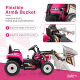 12V Pink Battery-Powered Excavator with Adjustable Arm for Kids