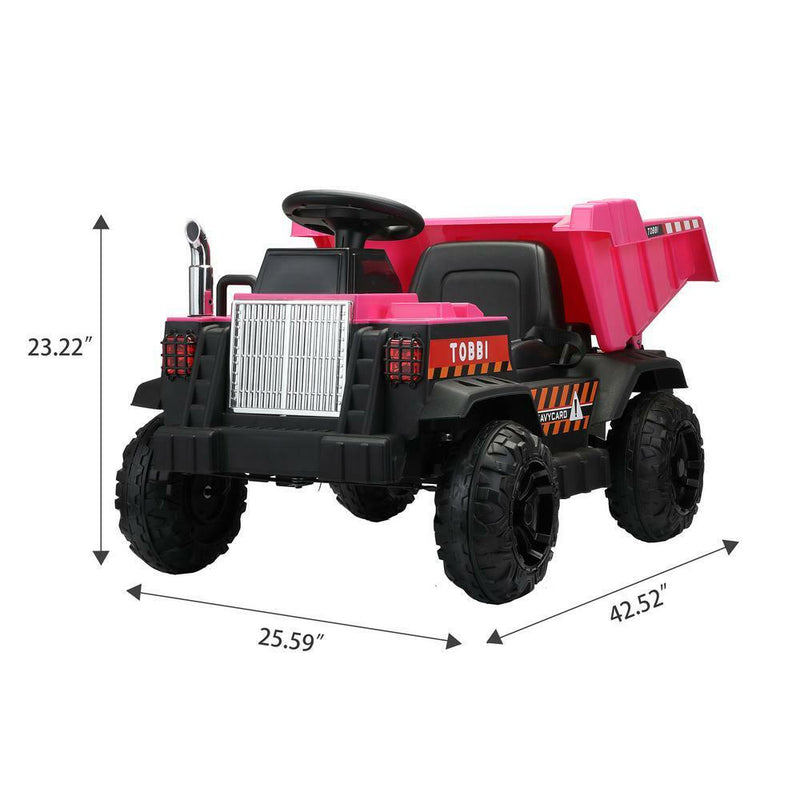 12V Pink Battery-Powered Ride-On Dump Truck Toy for Kids