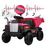 12V Pink Battery-Powered Ride-On Dump Truck Toy for Kids