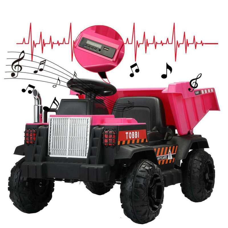 12V Pink Battery-Powered Ride-On Dump Truck Toy for Kids
