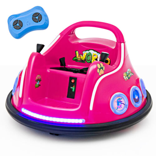 12V Pink Bumper Car with Remote Control, LED Lights, and Music for Kids