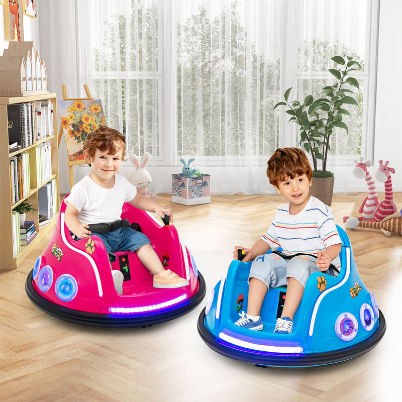 12V Pink Bumper Car with Remote Control, LED Lights, and Music for Kids