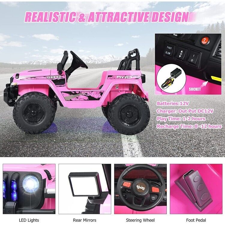 12V Pink Electric Jeep Truck for Kids with 2.4G Remote Control