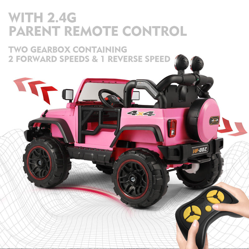 12V Pink Kids Ride on Truck with MP3, LED Light, RC, and Cover - Black
