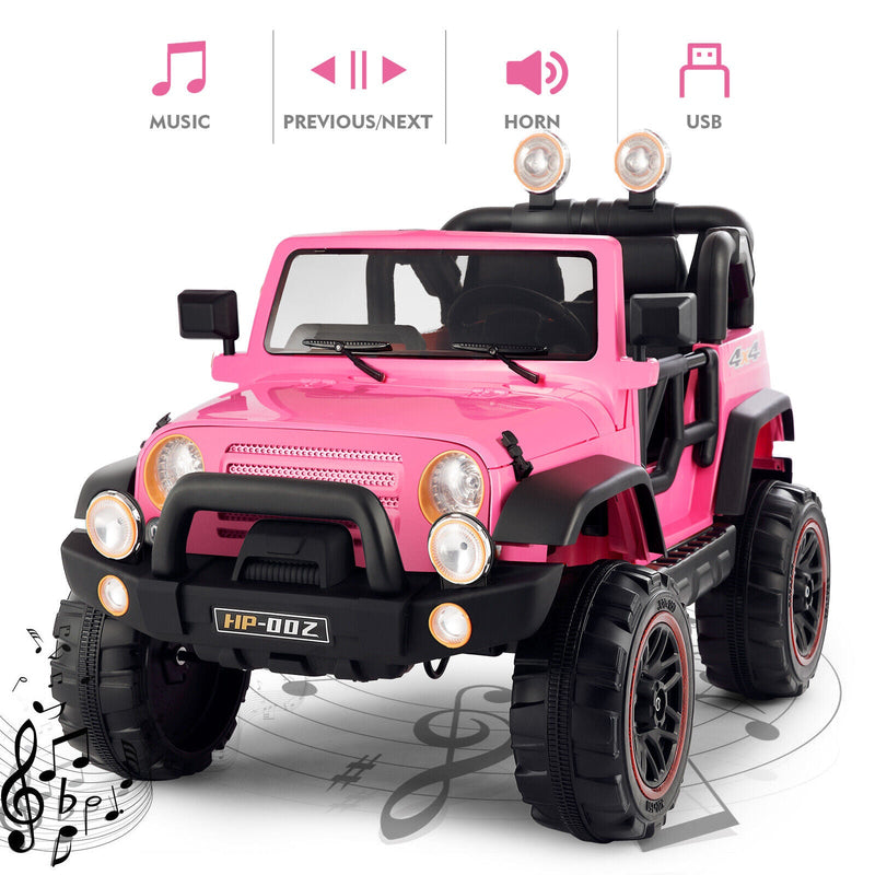 12V Pink Kids Ride on Truck with MP3, LED Light, RC, and Cover - Black