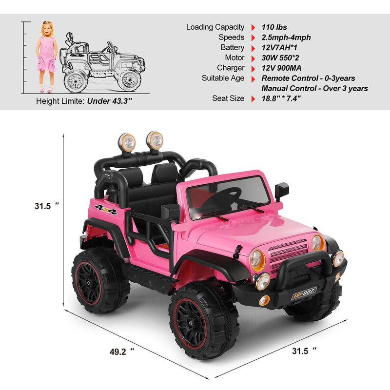 12V Electric Kids Ride-On Car with Remote Control - 3 Speeds, Pink