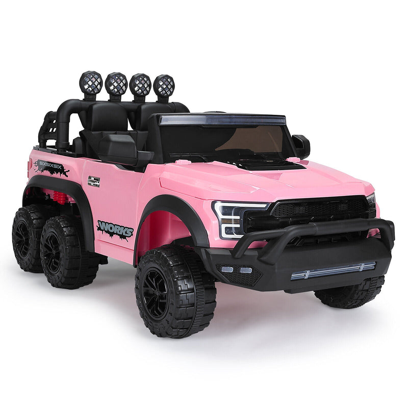 12V Pink Kids Ride On Truck with RC, LED, MP3, and 6 Wheels