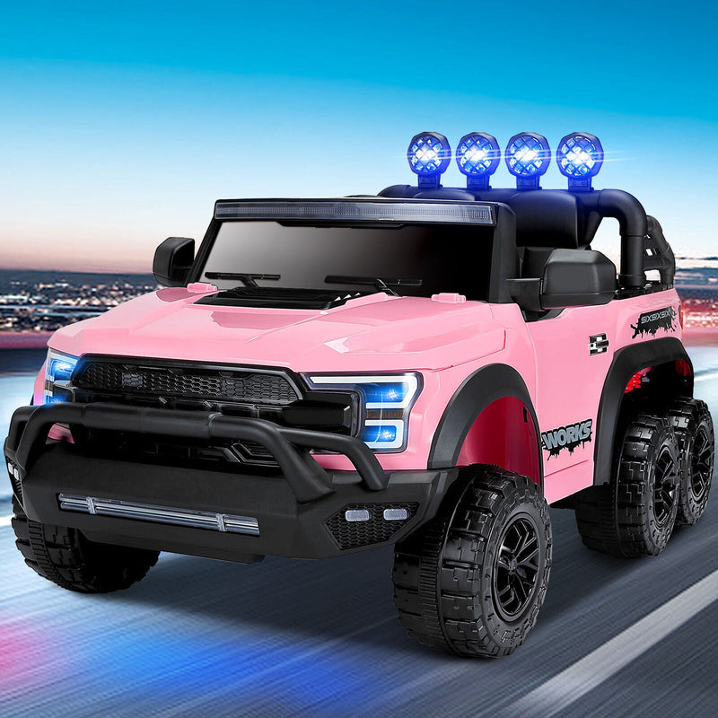 12V Pink Kids Ride On Truck with RC, LED, MP3, and 6 Wheels