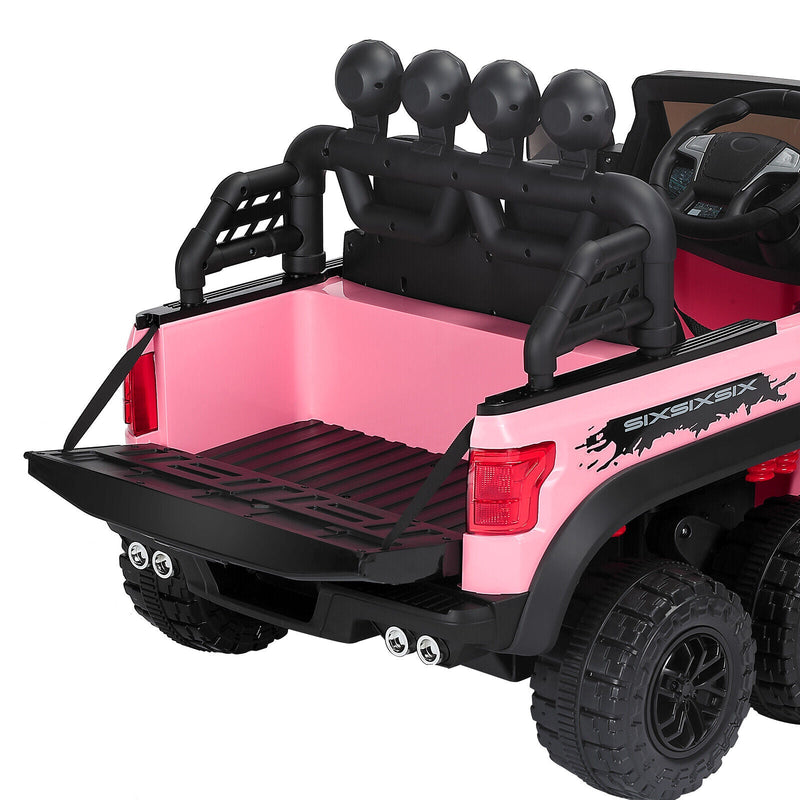 12V Pink Kids Ride On Truck with RC, LED, MP3, and 6 Wheels