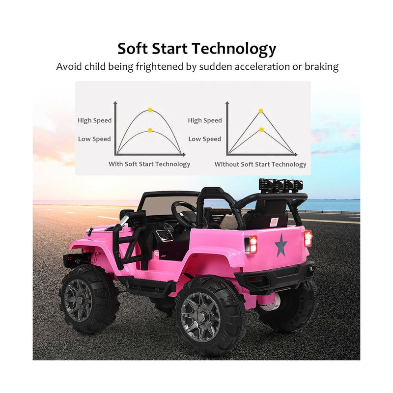 12V Pink Ride On Truck with Remote Control, MP3 Music, and LED Lights for Kids