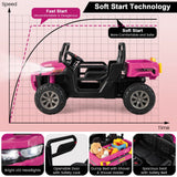 12V Pink UTV Dump Truck Ride-On with Remote Control, Electric Dump Bed, and Shovel Attachment