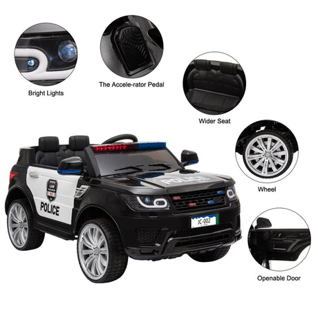 12V Police Ride-On Car with 3 Speeds, MP3 Player, LED Lights, and 2.4GZ Remote Control - Perfect Gift for Kids
