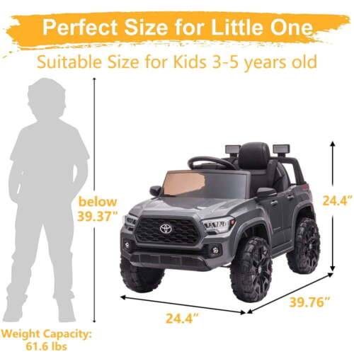 12V Powered Toyota Tacoma Ride on Car for Boys - Gray