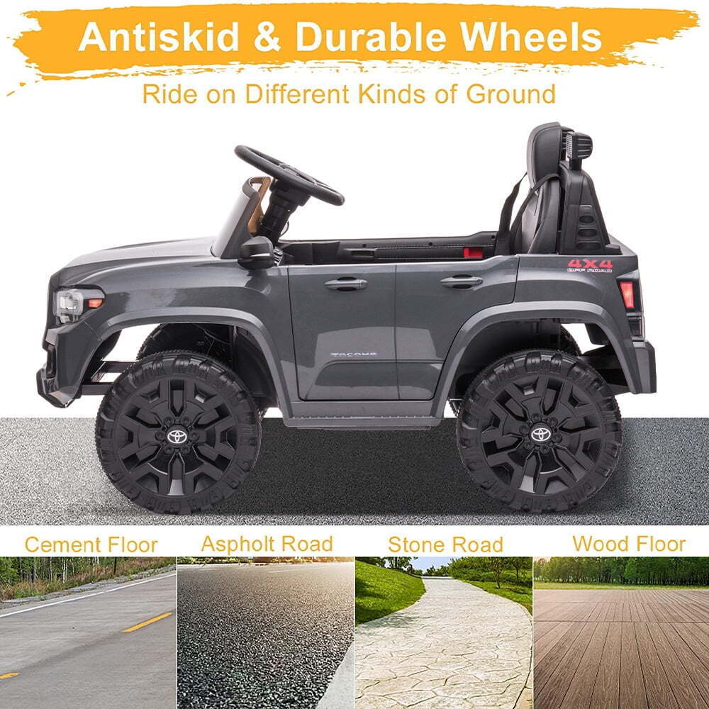 12V Powered Toyota Tacoma Ride on Car for Boys - Gray