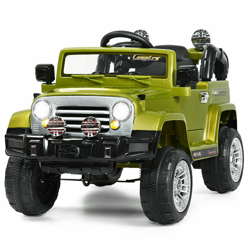12V RC Remote Control Green Truck Car for Kids - Electric Ride On Toy