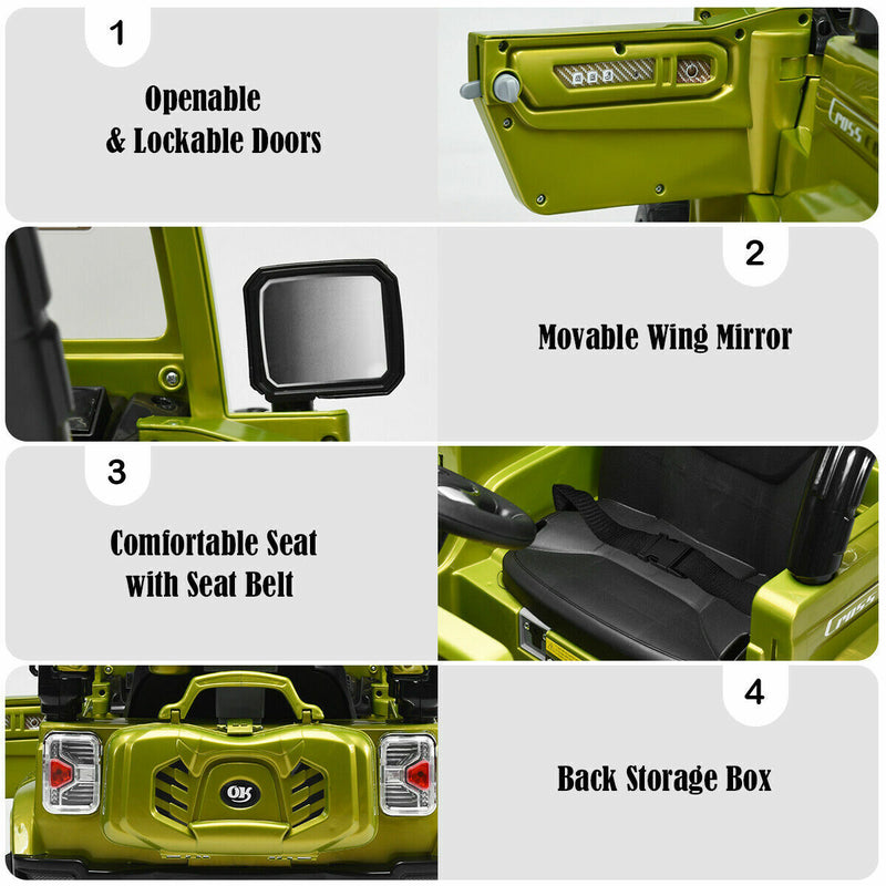 12V RC Remote Control Green Truck Car for Kids - Electric Ride On Toy