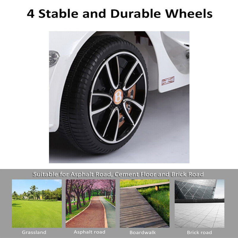 12V Remote Control Bentley Style Electric Ride-On Car with LED Lights for Kids