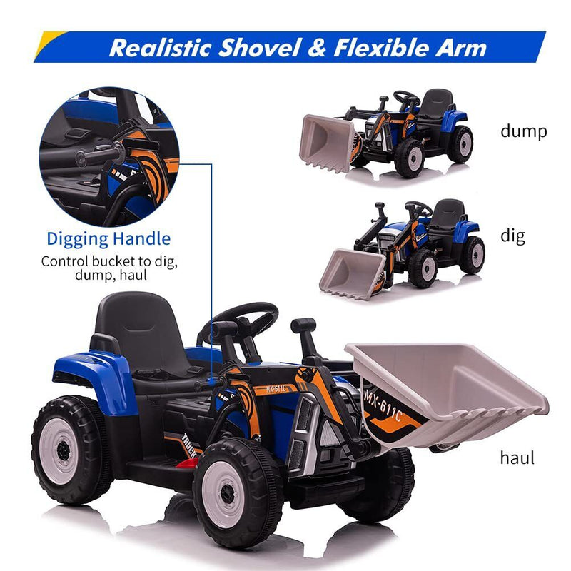 12V Remote Control Excavator Ride-On Car for Kids with EVA Tires - Blue