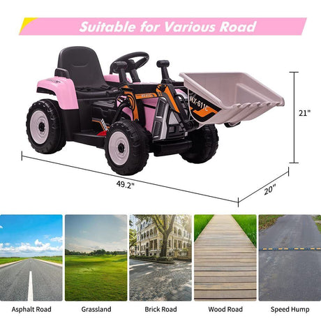 12V Remote Control Excavator Ride-On Car for Kids with EVA Tires - Pink