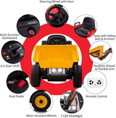 12V Remote Control Excavator Ride-On Toy for Kids - Perfect Christmas Gift!