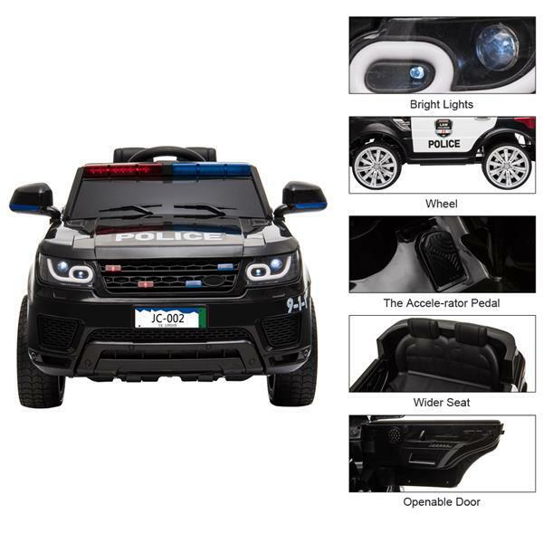 12V Remote Control Police SUV Ride-On Car with LED Lights, Music, and Horn for Kids
