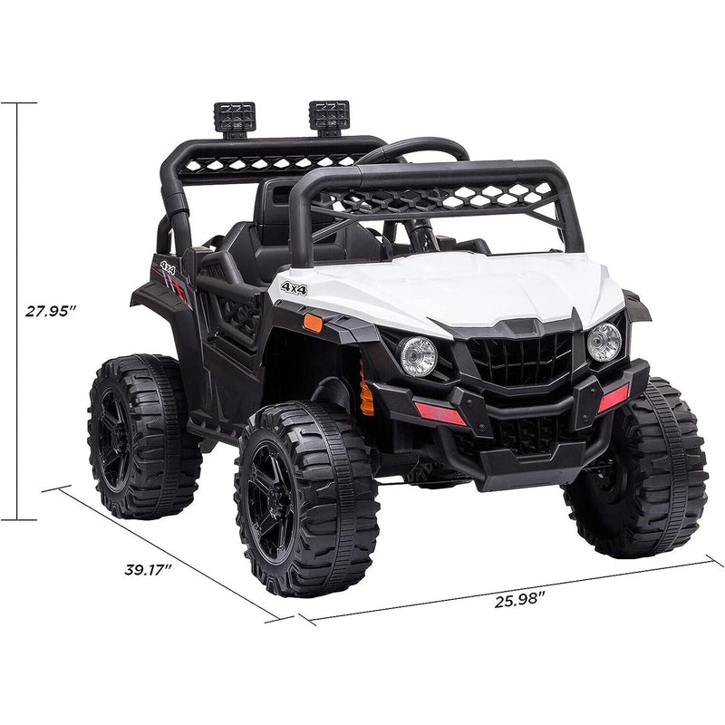 12V Ride-On Car Truck Toy with Remote Control, LED Lights, USB & AUX Ports, and Music Player