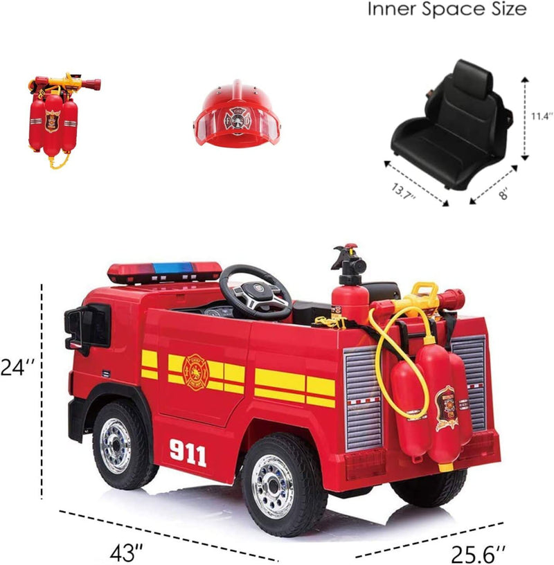 12V Ride-On Fire Truck Toy Car with Remote Control for Kids Ages 3-6