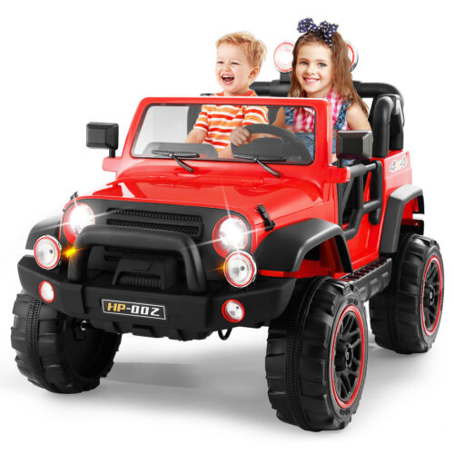 12V Two-Seater Electric Kids Ride On Car Truck with LED Lights, Music, Cover, and Remote Control