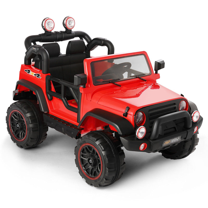 12V Two-Seater Electric Kids Ride On Car Truck with LED Lights, Music, Cover, and Remote Control