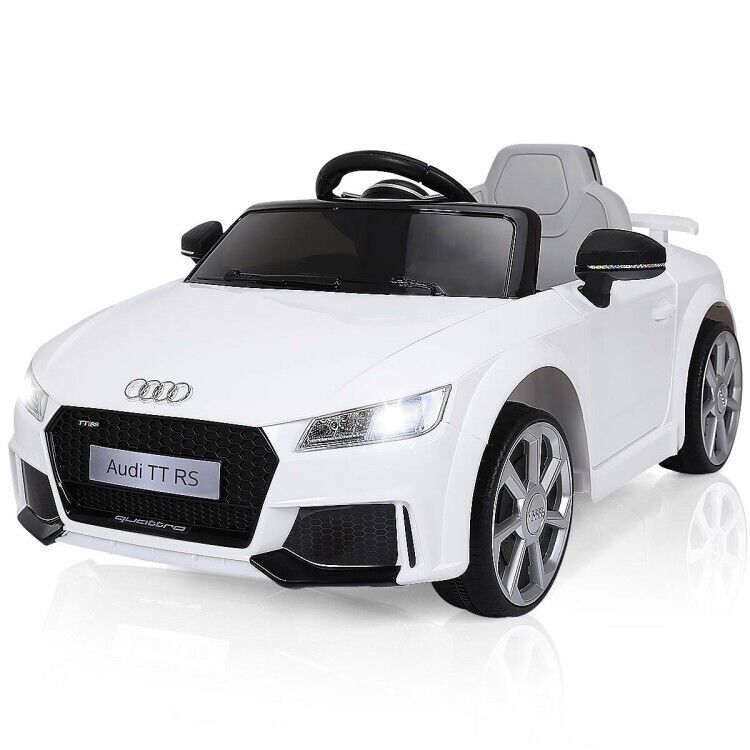 12V White Electric Ride-On Car for Kids with Remote Control and Music
