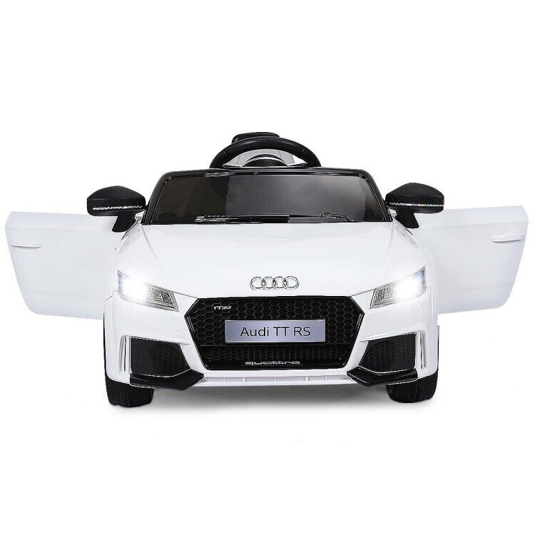 12V White Electric Ride-On Car for Kids with Remote Control and Music
