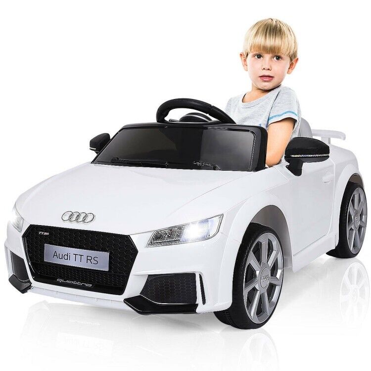 12V White Electric Ride-On Car for Kids with Remote Control and Music