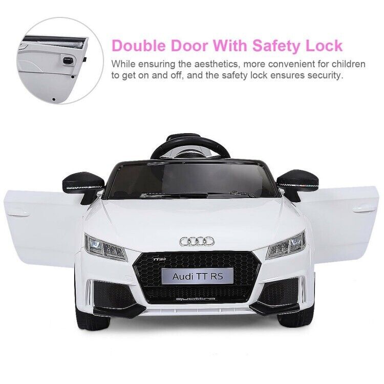 12V White Electric Ride-On Car for Kids with Remote Control and Music