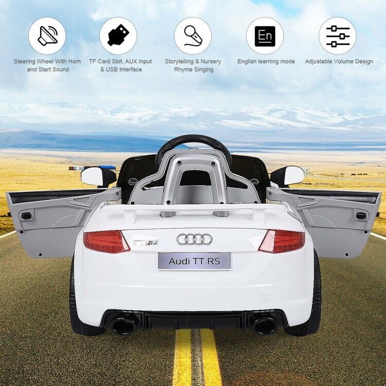 12V White Electric Ride-On Car for Kids with Remote Control and Music