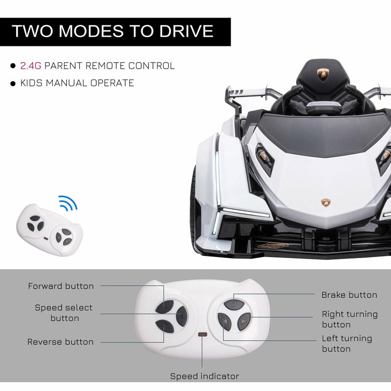 12V White Lamborghini GT Kids Ride-On Sports Car with Remote Control