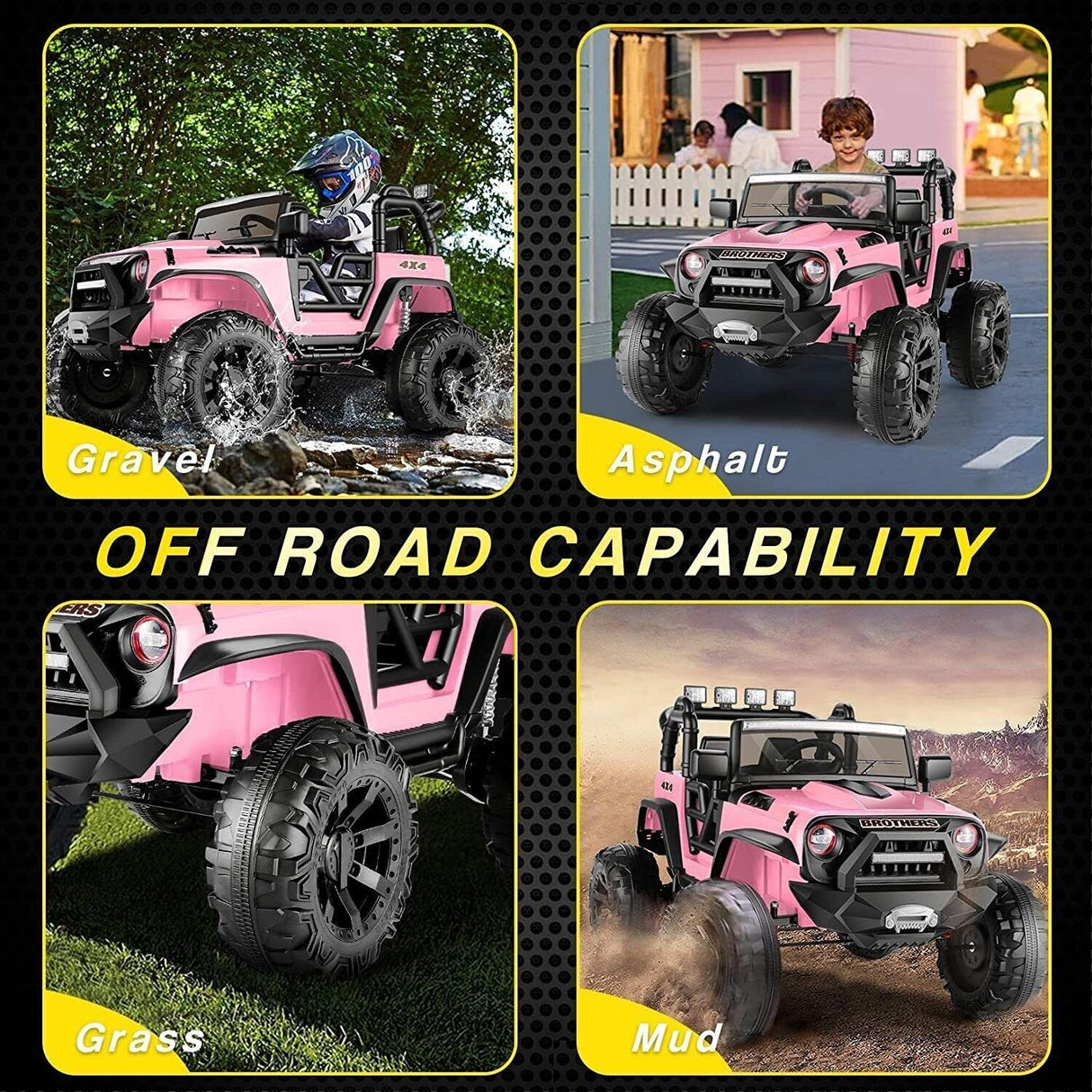 Kids Electric Ride On Jeep with Remote Control, 24V/12V, 3 Speeds, LED Lights