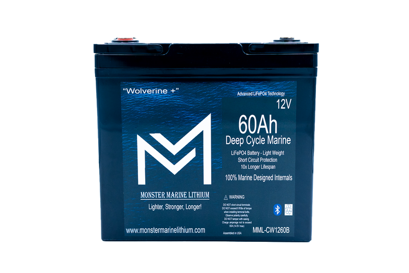 12v 60Ah Deep Cycle Lithium Marine Battery "Wolverine" - Bluetooth - MML-1260B