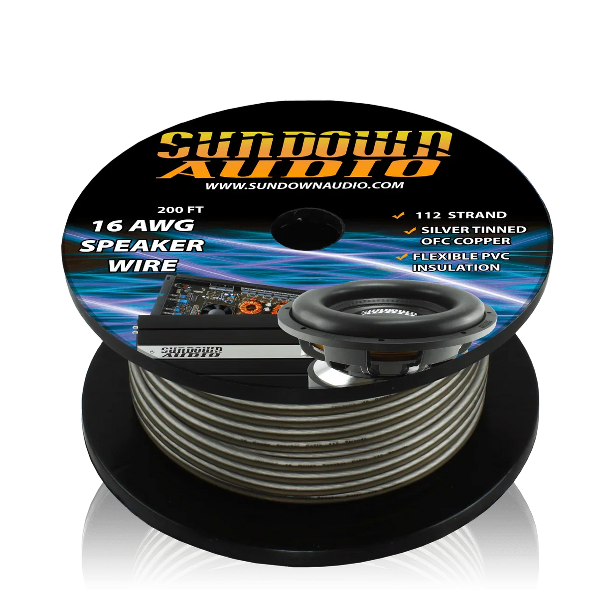 Sundown Audio 16 Gauge Silver/Black 200' Tinned OFC Oxygen Free Copper Speaker Wire Sundown Audio