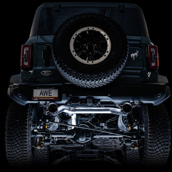 AWE Tuning 0FG Dual Rear Exit Exhaust with BashGuard and Diamond Black Tips | 2021+ Ford Bronco