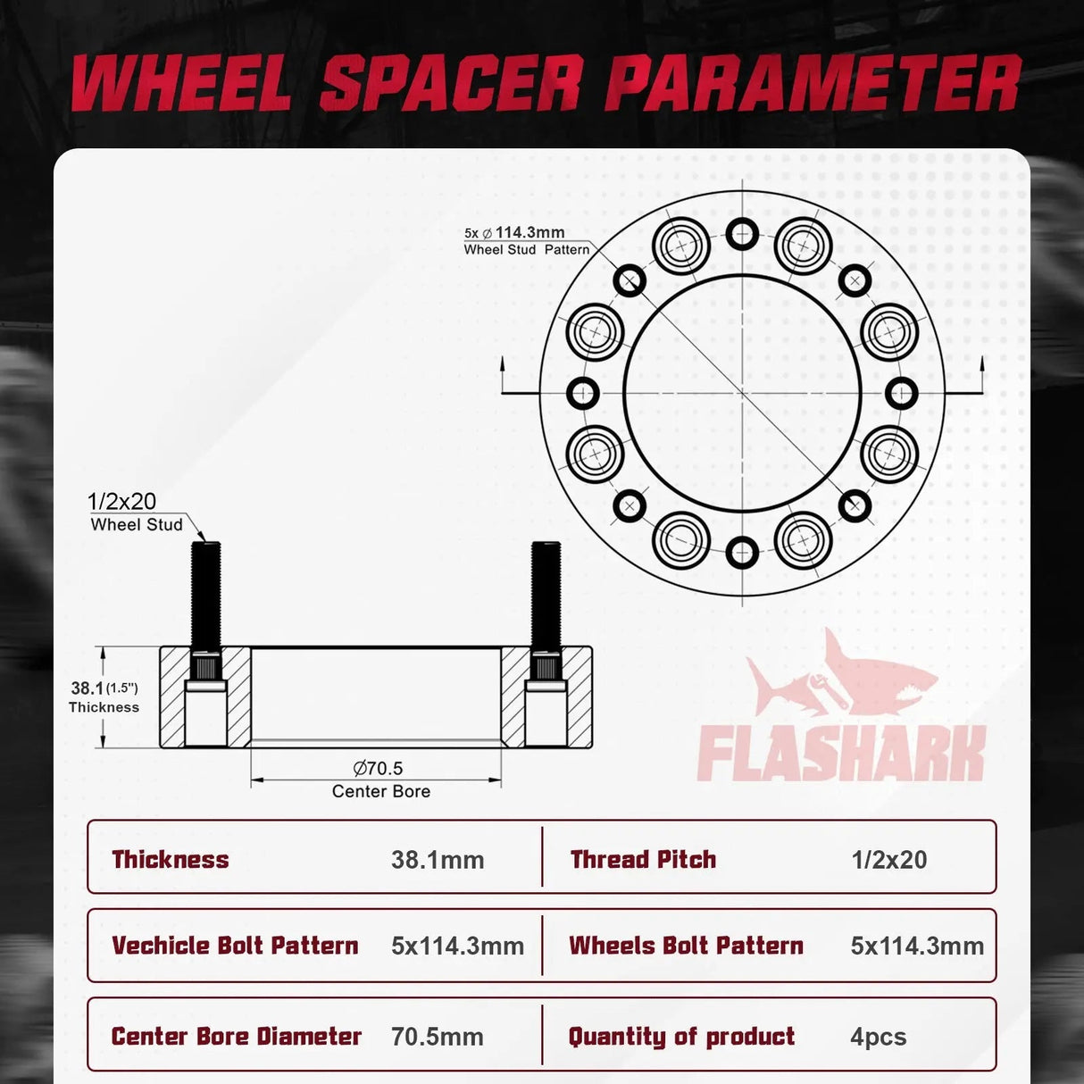 1964-2014 Ford Mustang / Lincoln / Mazda / Mercury 5x4.5 Inches Wheel Spacers 4PCS Flashark