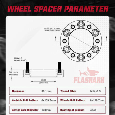 For 1988-2021 Chevy Chevrolet Silverado GMC Cadillac 1500 2500 6x5.5 Inches Wheel Spacers 4PCS Flashark
