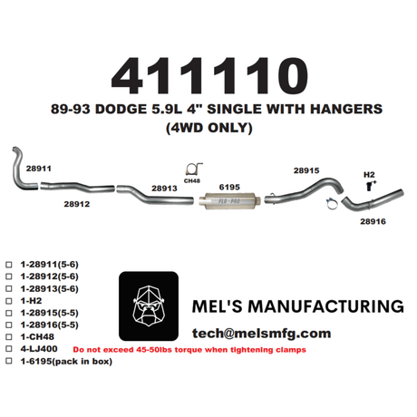 1989-1993 Cummins 5.9L 4" Turbo Back Exhaust w/ Muffler (411110)