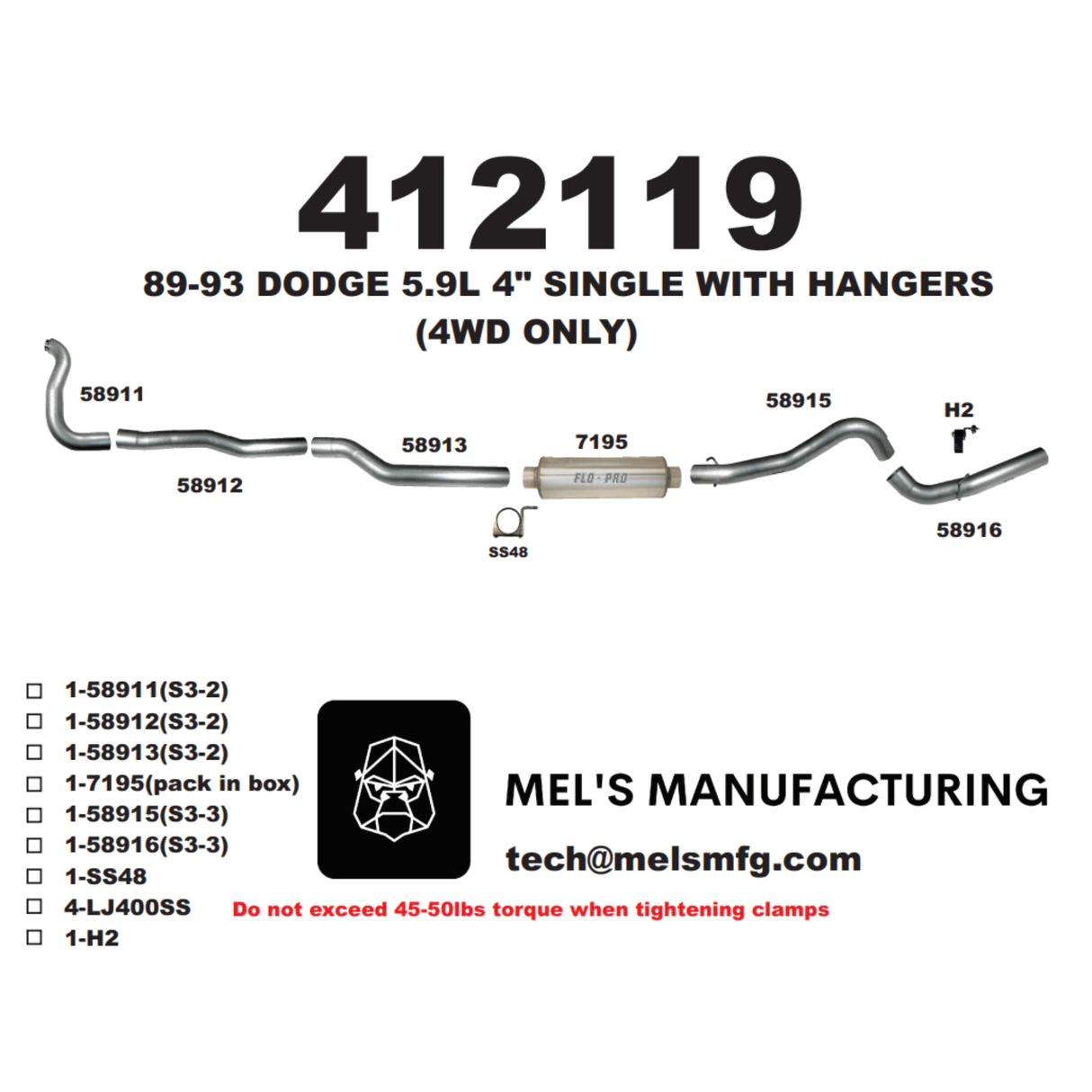 1989-1993 Cummins 5.9L 4" Turbo Back Exhaust w/ Muffler (411110)