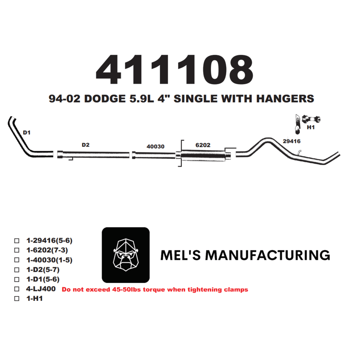 1994-2002 Cummins 5.9L 4" Turbo Back Exhaust w/ Muffler (411108)