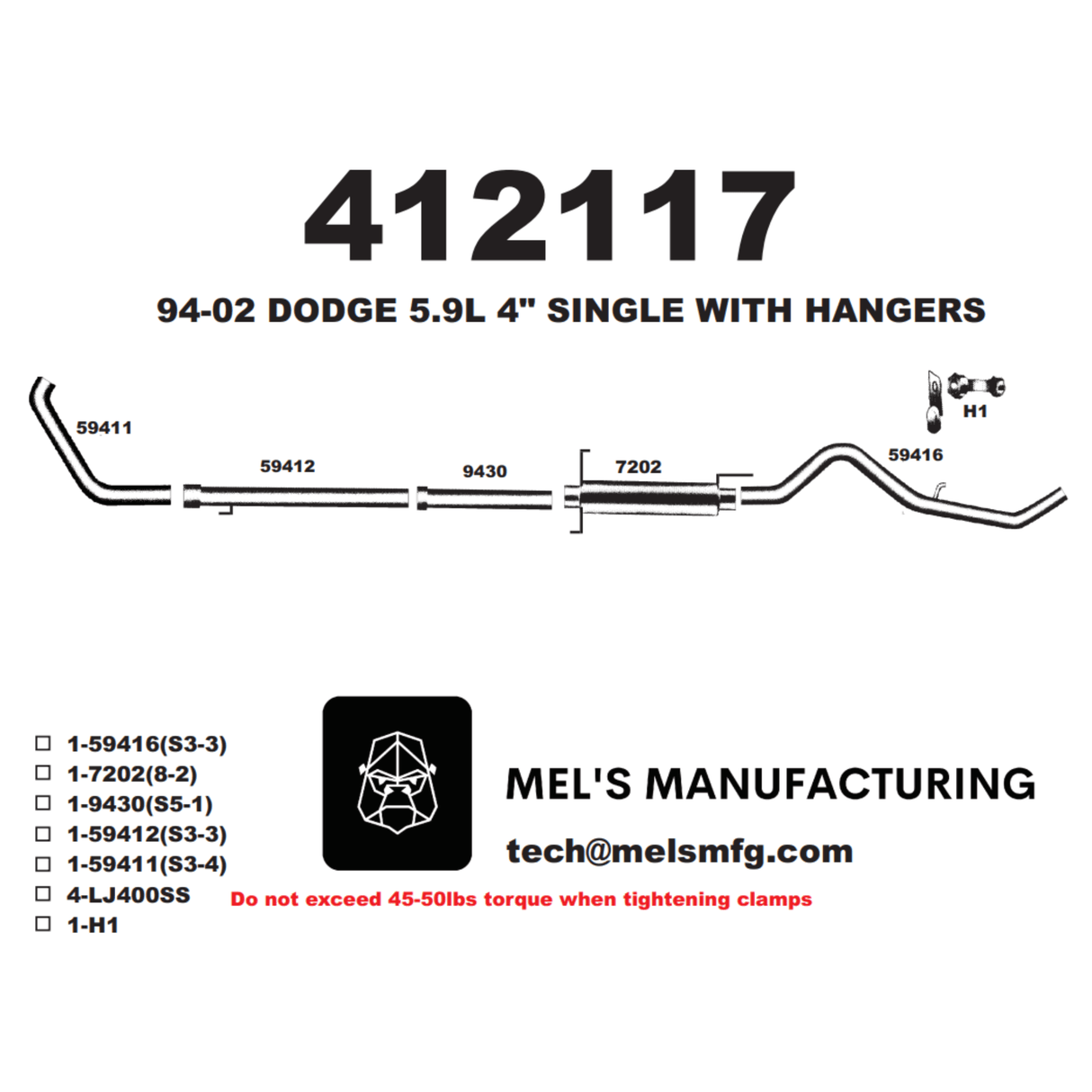 1994-2002 Cummins 5.9L 4" Turbo Back Exhaust w/ Muffler (411108)