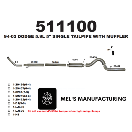 1994-2002 Cummins 5.9L 5" Turbo Back Exhaust w/ Muffler (511100)