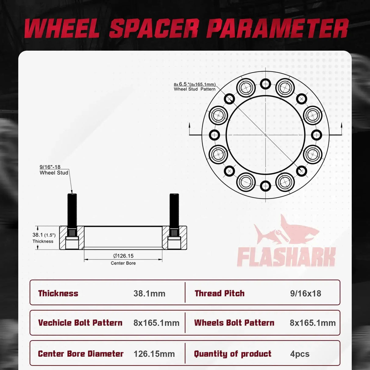1994-2010 Dodge Ram 2500 3500 / 1967-2002 Ford 250 350 8x6.5 Inches Wheel Spacers 4PCS