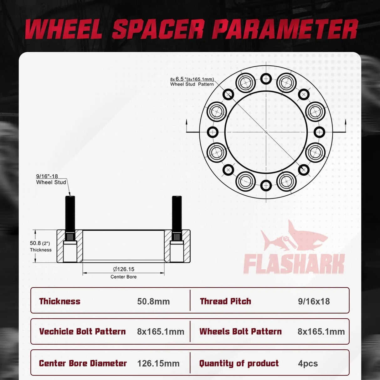 1994-2010 Dodge Ram 2500 3500 / 1967-2002 Ford 250 350 8x6.5 Inches Wheel Spacers 4PCS Flashark
