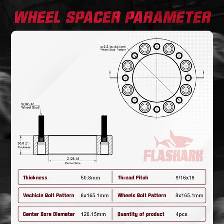 1994-2010 Dodge Ram 2500 3500 / 1967-2002 Ford 250 350 8x6.5 Inches Wheel Spacers 4PCS Flashark